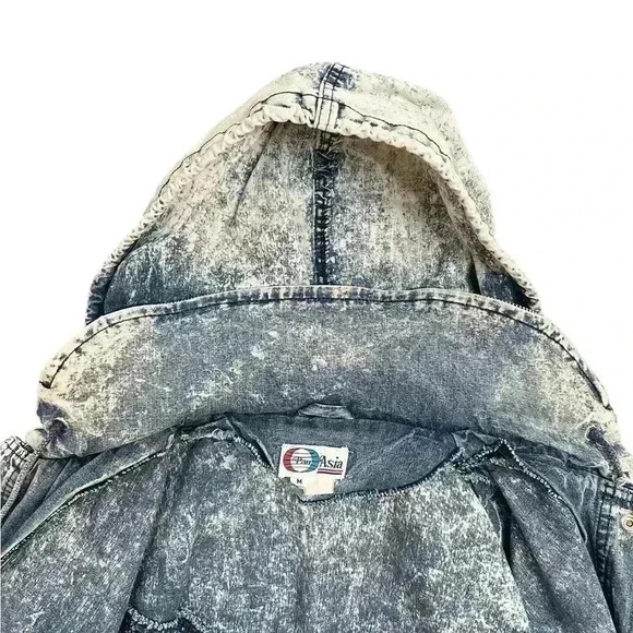PAN ASIA Vintage Women's 80's Acid Wash Long Denim Jean Jacket With Hood - Picture 6 of 13